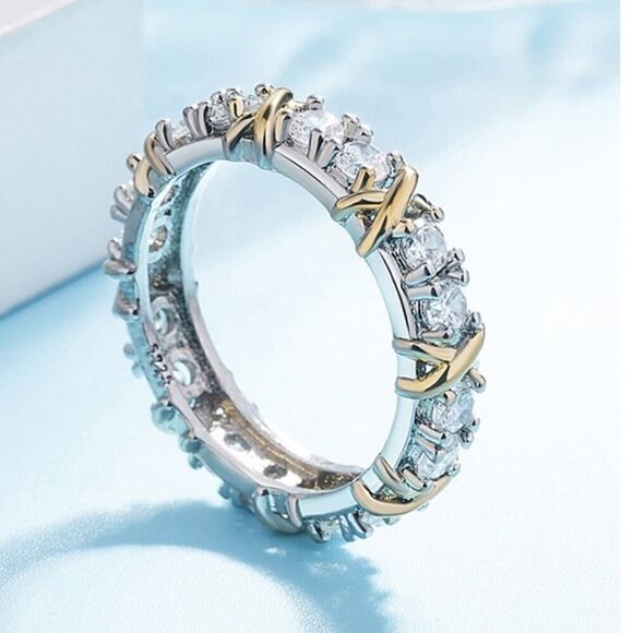 Exquisite Dual Color X Ring Platinum Plated Rhinestone Women - Picture 4 of 4